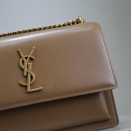 YSL 25S SUNSET BAG 22 IN BROWN CALFSKIN GOLD HARDWARE