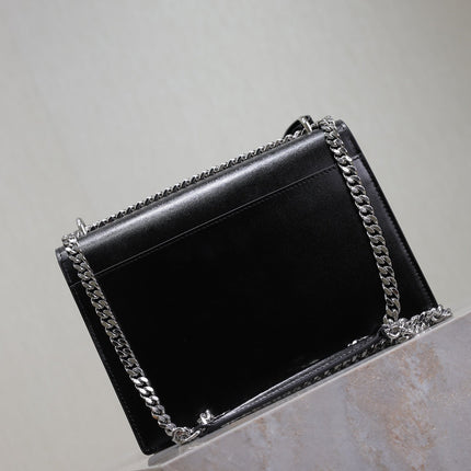 YSL 25S SUNSET BAG 22 IN BLACK CALFSKIN SILVER HARDWARE