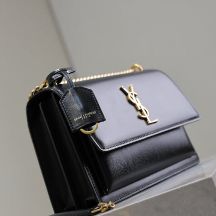 YSL 25S SUNSET BAG 22 IN BLACK CALFSKIN GOLD HARDWARE