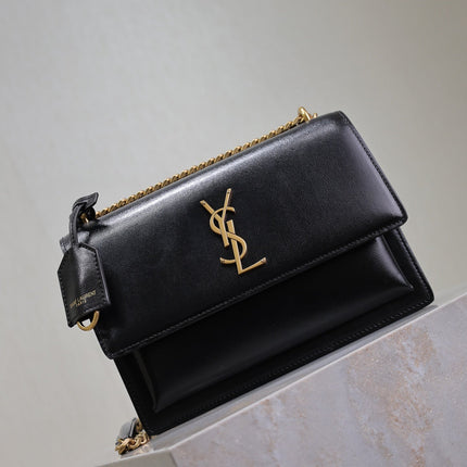 YSL 25S SUNSET BAG 22 IN BLACK CALFSKIN GOLD HARDWARE