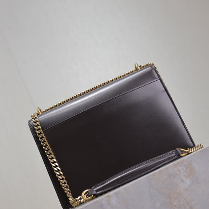 YSL 25S SUNSET BAG 22 IN DARK PURPLE CALFSKIN GOLD HARDWARE
