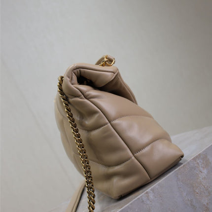 YSL 25S LOULOU PUFFER GM 35 IN BROWN CALFSKIN GOLD HARDWARE