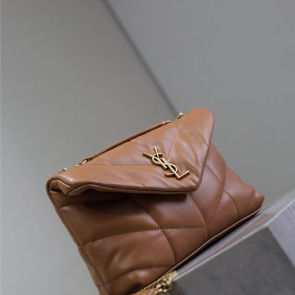 YSL 25S LOULOU PUFFER MINI 23 IN CARAMEL CALFSKIN GOLD HARDWARE