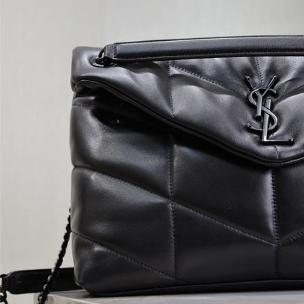 YSL 25S LOULOU PUFFER GM 35 IN BLACK CALFSKIN BLACK HARDWARE