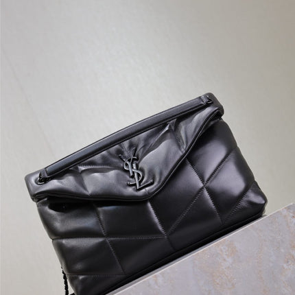 YSL 25S LOULOU PUFFER GM 35 IN BLACK CALFSKIN BLACK HARDWARE