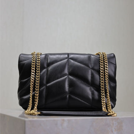 YSL 25S LOULOU PUFFER MINI 23 IN BLACK CALFSKIN GOLD HARDWARE