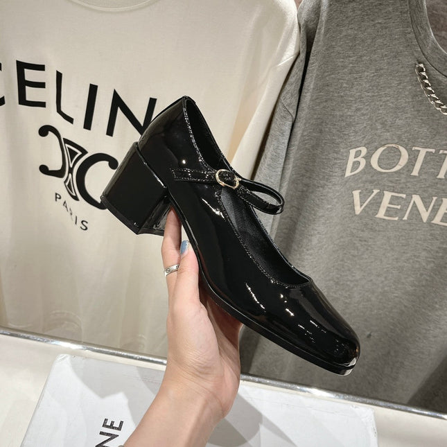 MEDIUM - HEEL MARY JANE SHOES IN BLACK GLOSSY CALFSKIN