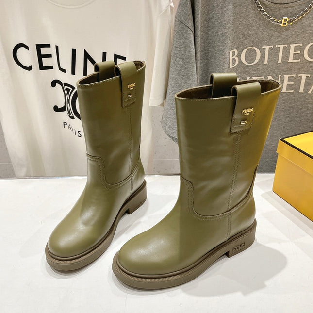 FENDI 25S ANKLE BOOTS IN MOSS GREEN COWHIDE
