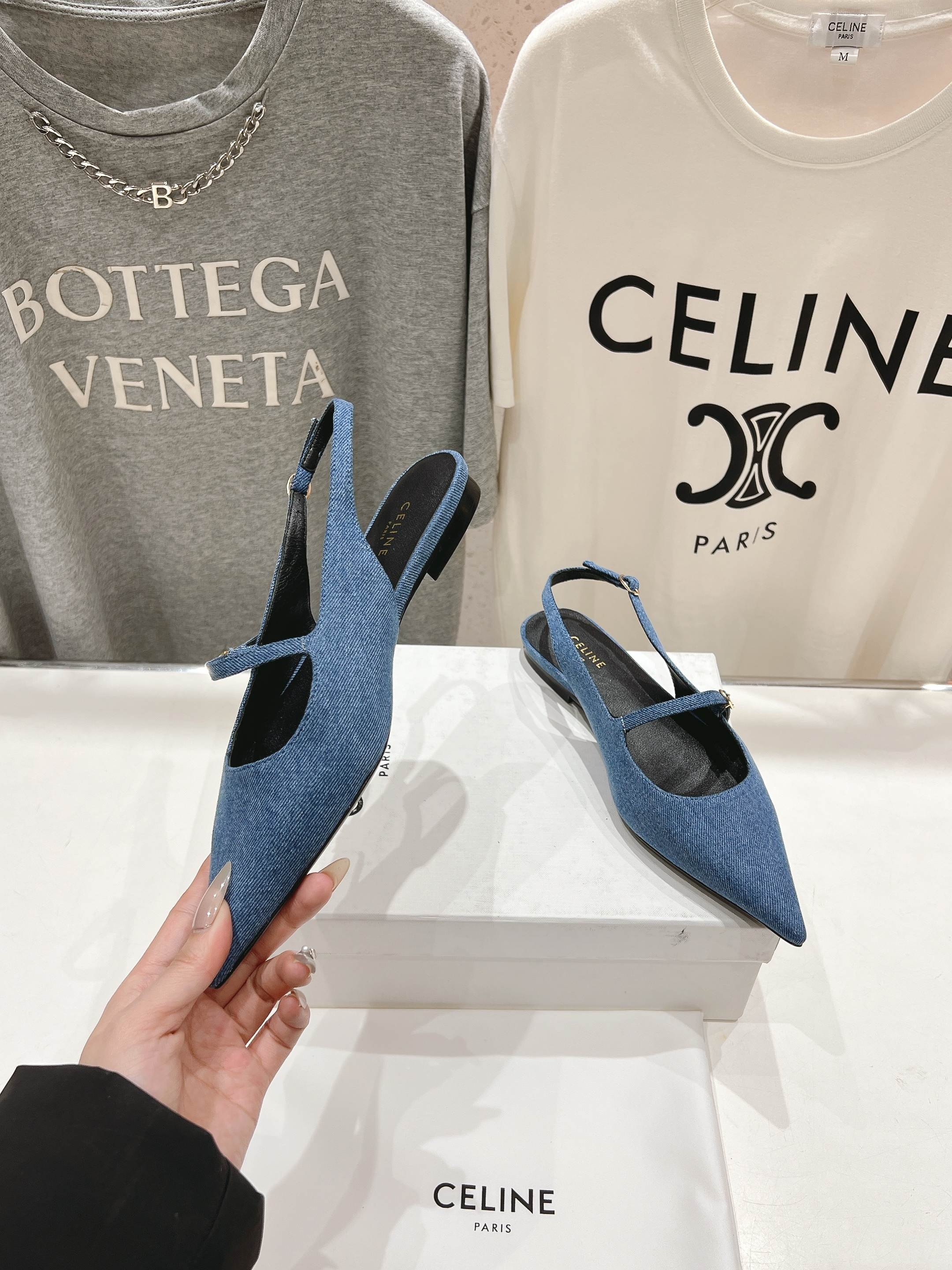 JUDY FLAT SLINGBACK IN BLUE DENIM