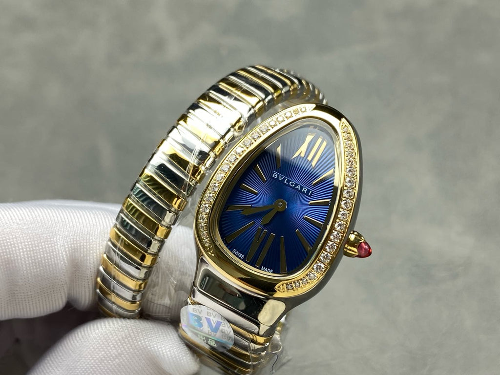 SERPENTI TUBOGAS QUARTZ TWO TONE GOLD STEEL BLUE DIAL