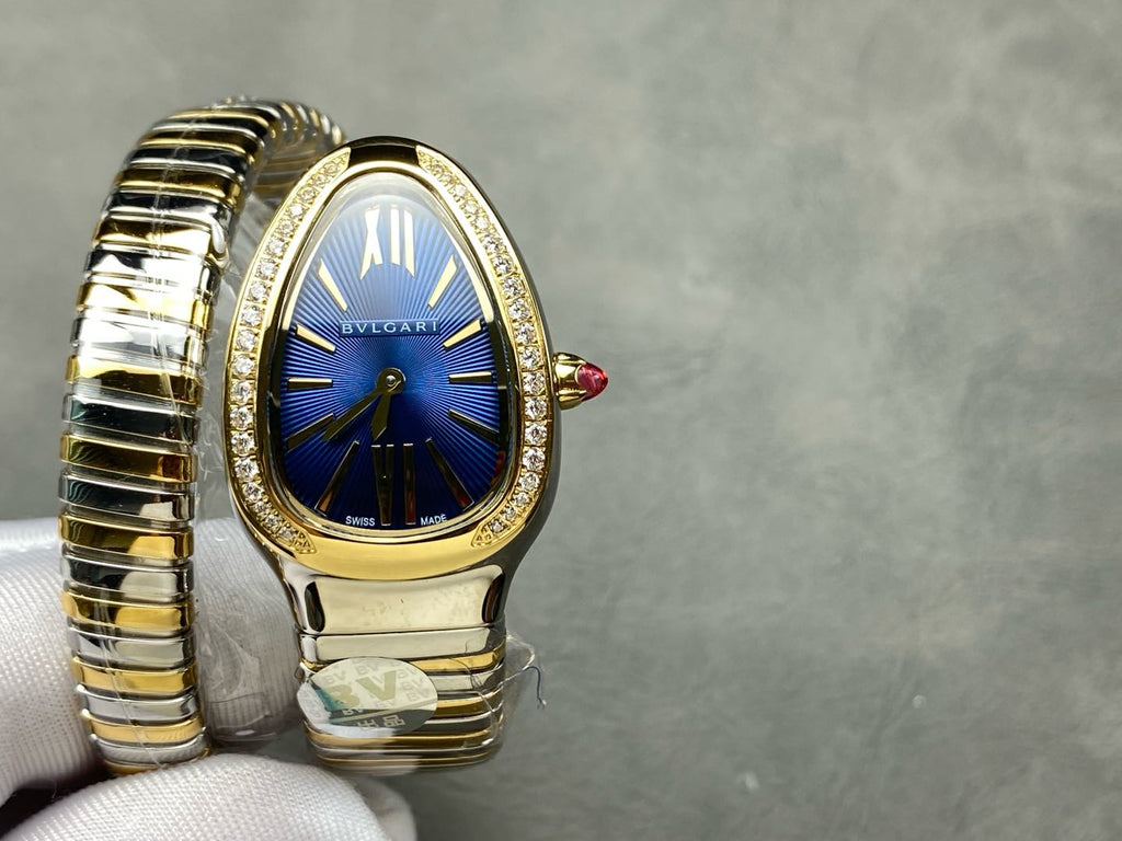 SERPENTI TUBOGAS QUARTZ TWO TONE GOLD STEEL BLUE DIAL