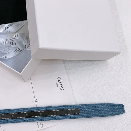 CELINE 25S BELT TRIOMPHE TAURILLON 25MM IN BLACK CALFSKIN AND DENIM 558342