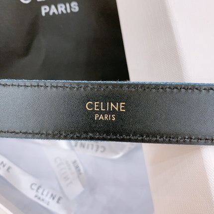 CELINE 25S BELT TRIOMPHE TAURILLON 25MM IN BLACK CALFSKIN AND DENIM 558346