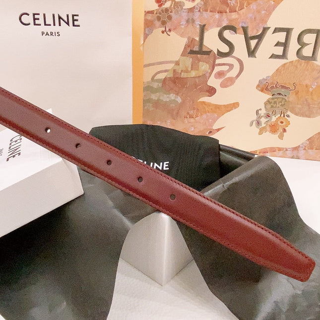 CELINE 25S BELT 25MM REVERSIBLE TRIOMPHE IN BURGUNDY CALFSKIN 565534