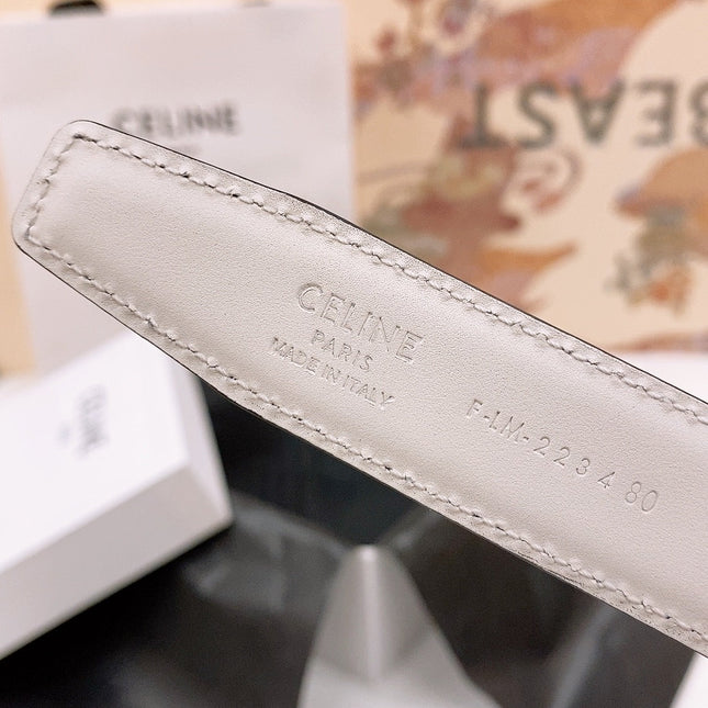 CELINE 25S BELT 25MM REVERSIBLE TRIOMPHE IN BLACK WHITE CALFSKIN 565542