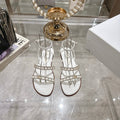 FLAT SANDALS 25S IN WHITE CALFSKIN RHINESTONES STRAP
