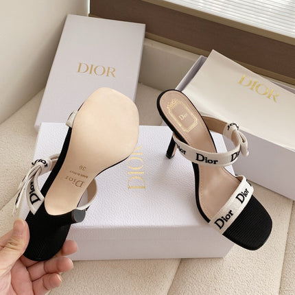 DIOR HEELED SANDALS 100MM WITH J'ADIOR STRAPS IN BLACK CALFSKIN