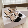 DIOR HEELED SANDALS 100MM WITH J'ADIOR STRAPS IN BLACK CALFSKIN
