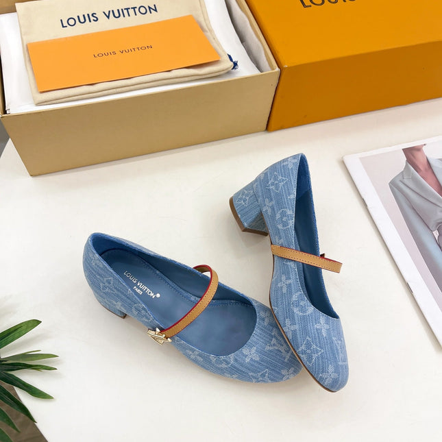LV WOMEN ROMY HIGH BALLERINA IN LIGHT BLUE MONOGRAM DENIM