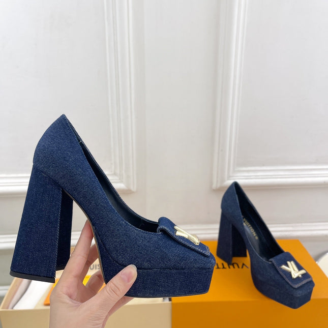 SHAKE MARY JANE HIGH HEEL 12 CM IN CLASSIC BLUE DENIM FABRIC