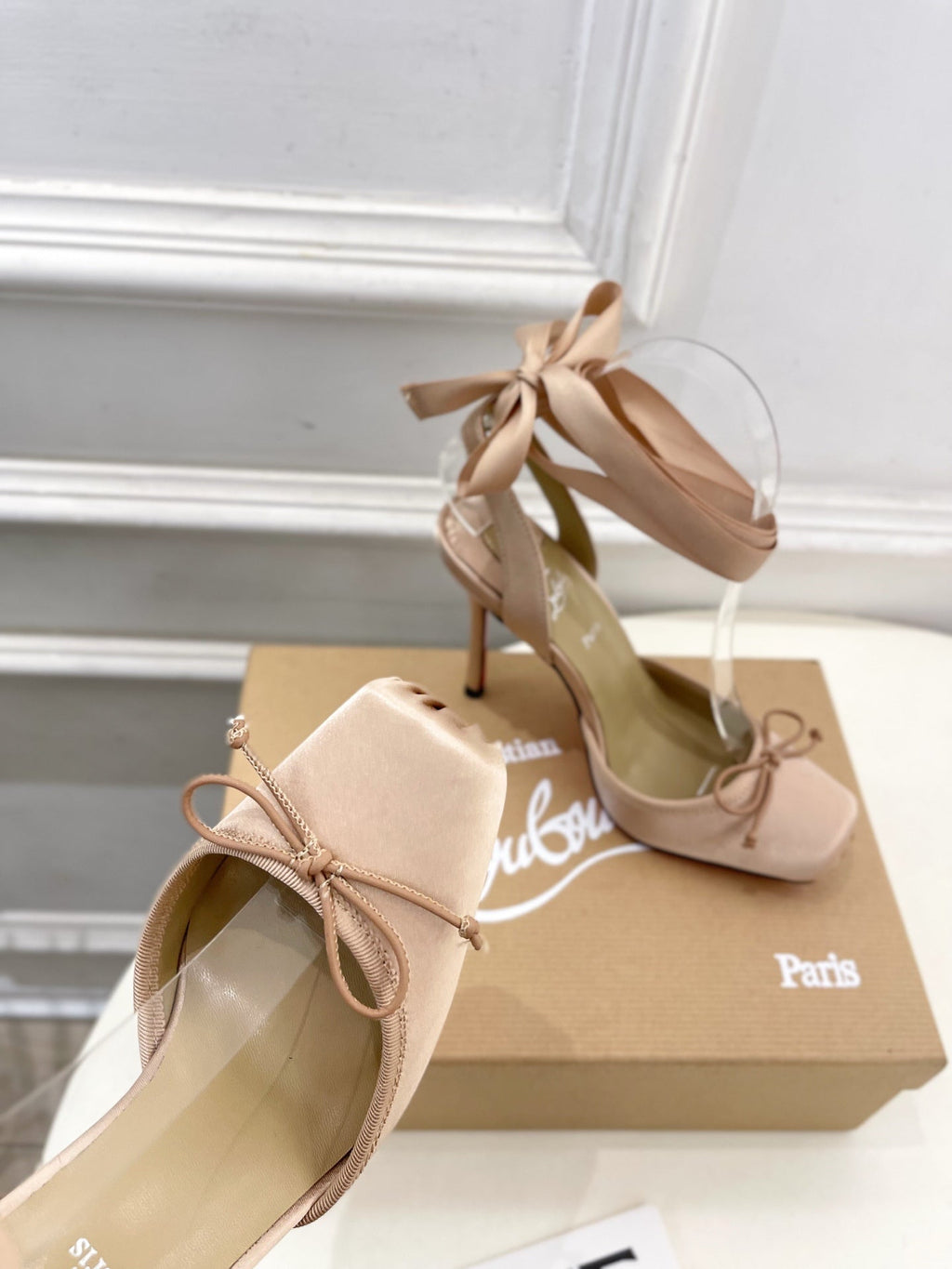 CASSIA LACE UP 100MM IN BEIGE SATIN