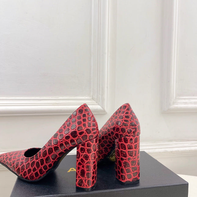 ALAIA 26S HIGH HEELS 95 MM IN DARK RED CROCODILE-EMBOSSED CALFSKIN
