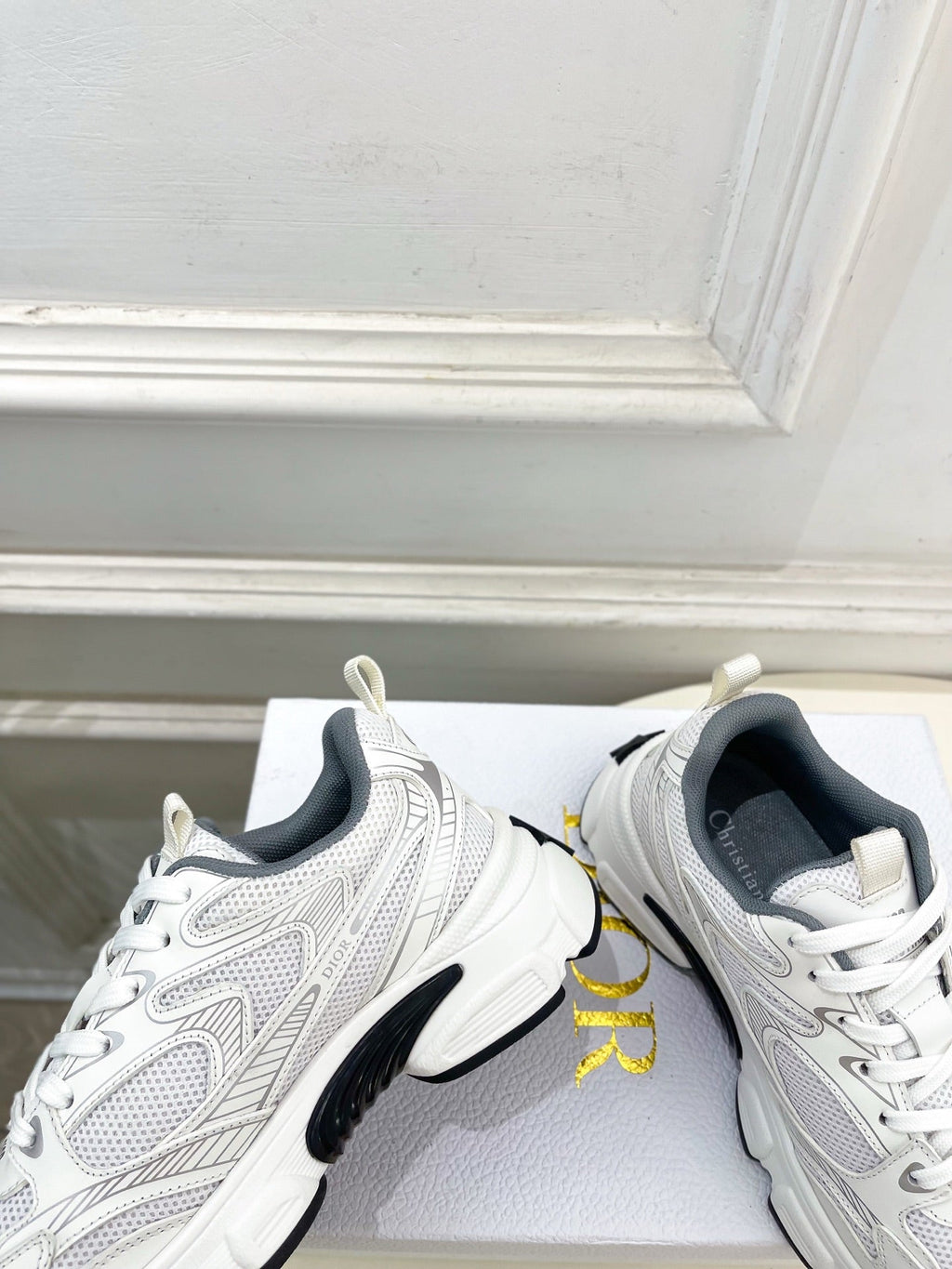 DIOR 26S SNEAKER IN WHITE GREY CALFSKIN AND MESH FABRIC