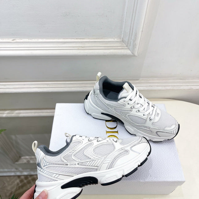 DIOR 26S SNEAKER IN WHITE GREY CALFSKIN AND MESH FABRIC
