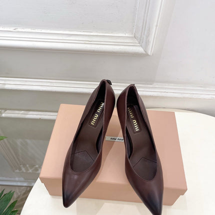 MIUMIU 26S POINTED TOE HIGH HEELS 85MM IN CHOCOLATE BROWN CALFSKIN