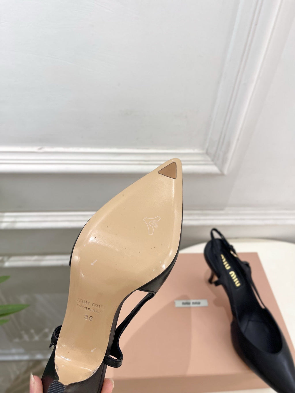 MIUMIU 26S SLINGBACK PUMPS 85MM IN BLACK CALFSKIN