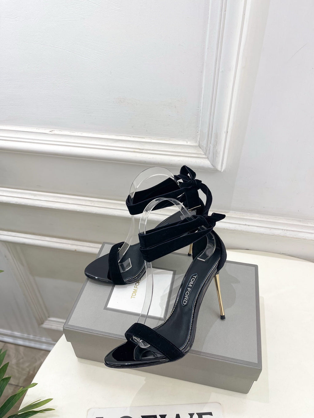 TOM FORD 26S HIGH-HEELED SANDALS 105 MM IN BLACK FABRIC AND CALFSKIN