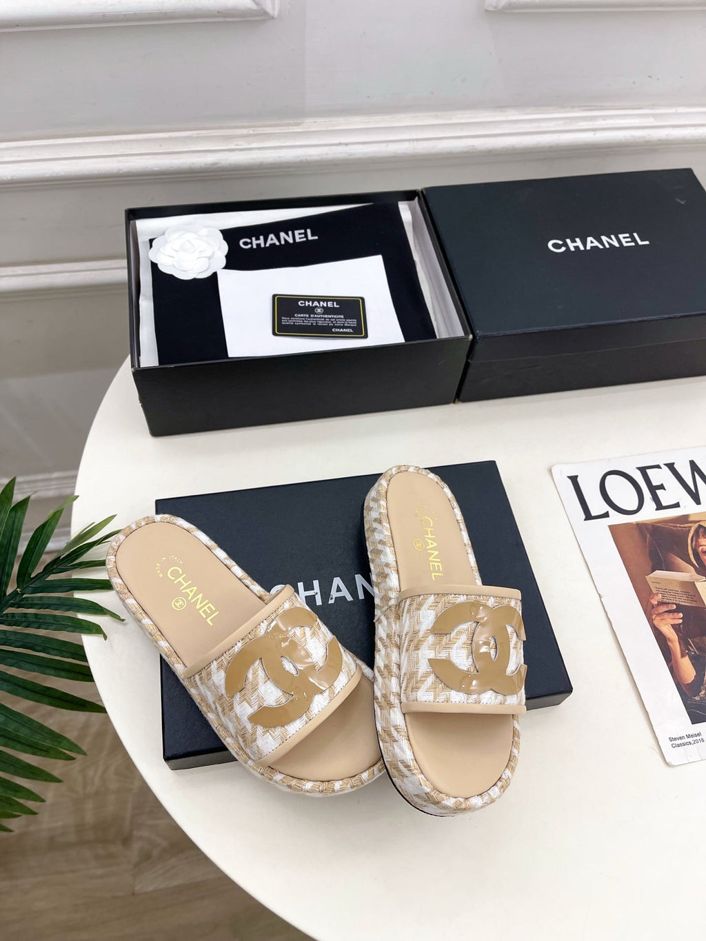 CHANEL 26S SANDALS 35 MM IN BEIGE TWEED