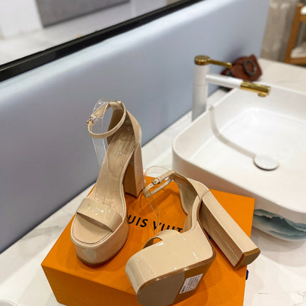 LV 26S HIGH HEEL SANDALS 145 MM IN BEIGE CALFSKIN