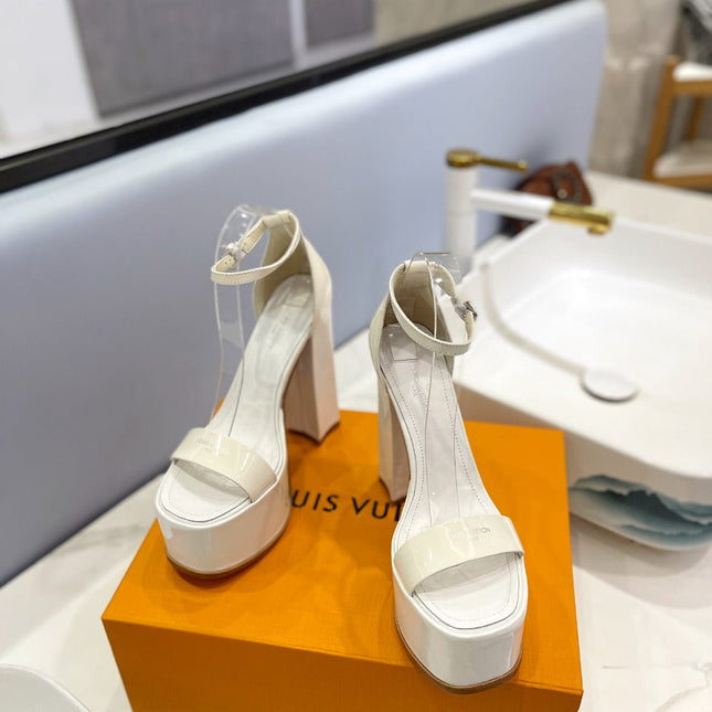 LV 26S HIGH HEEL SANDALS 145 MM IN CREAM WHITE CALFSKIN