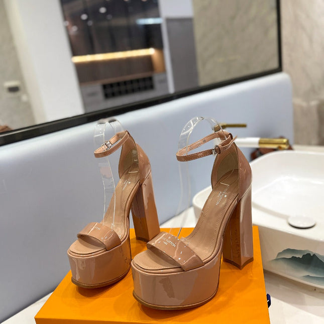 LV 26S HIGH HEEL SANDALS 145 MM IN NUDE PINK CALFSKIN