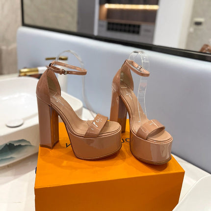 LV 26S HIGH HEEL SANDALS 145 MM IN NUDE PINK CALFSKIN