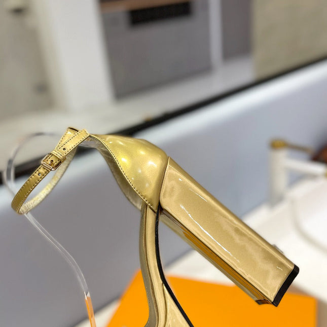 LV 26S HIGH HEEL SANDALS 145 MM IN GOLD CALFSKIN