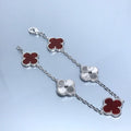 CLOVER BRACELET 5 MOTIF CARNELIAN MOP SILVER