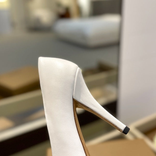 BURBERRY 26S HIGH HEELS 105 MM IN WHITE CALFSKIN WITH LOGO