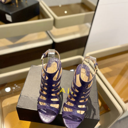 HIGH SANDAL 10 CM IN INDIGO PURPLE CALFSKIN