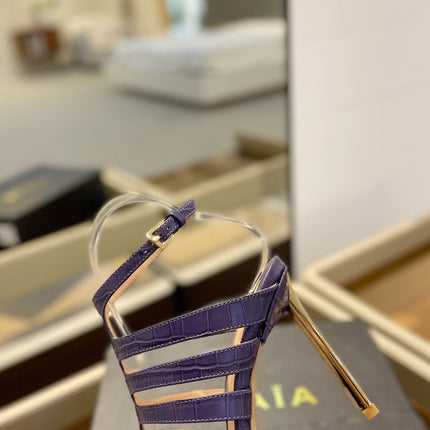 HIGH SANDAL 10 CM IN INDIGO PURPLE CALFSKIN