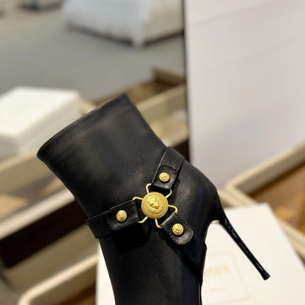 BALMAIN 26S STILETTO HEEL BOOTS 95 MM IN BLACK CALFSKIN