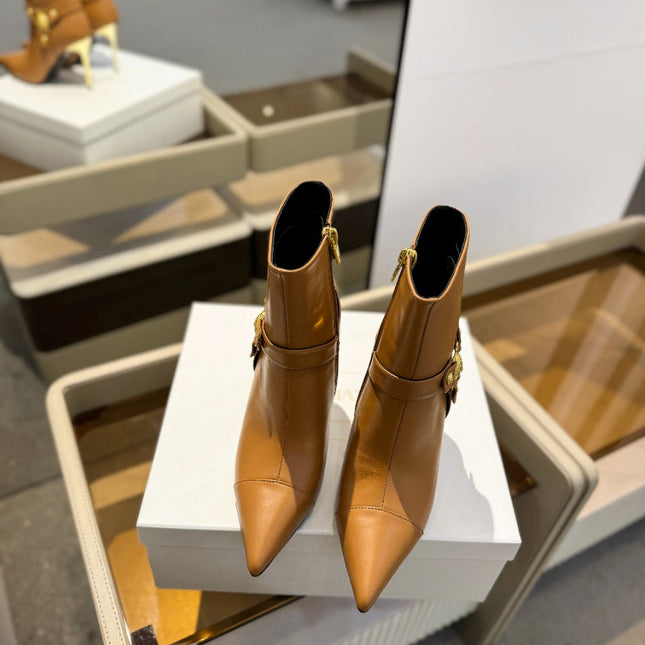 BALMAIN 26S STILETTO HEEL BOOTS 95 MM IN BROWN CALFSKIN