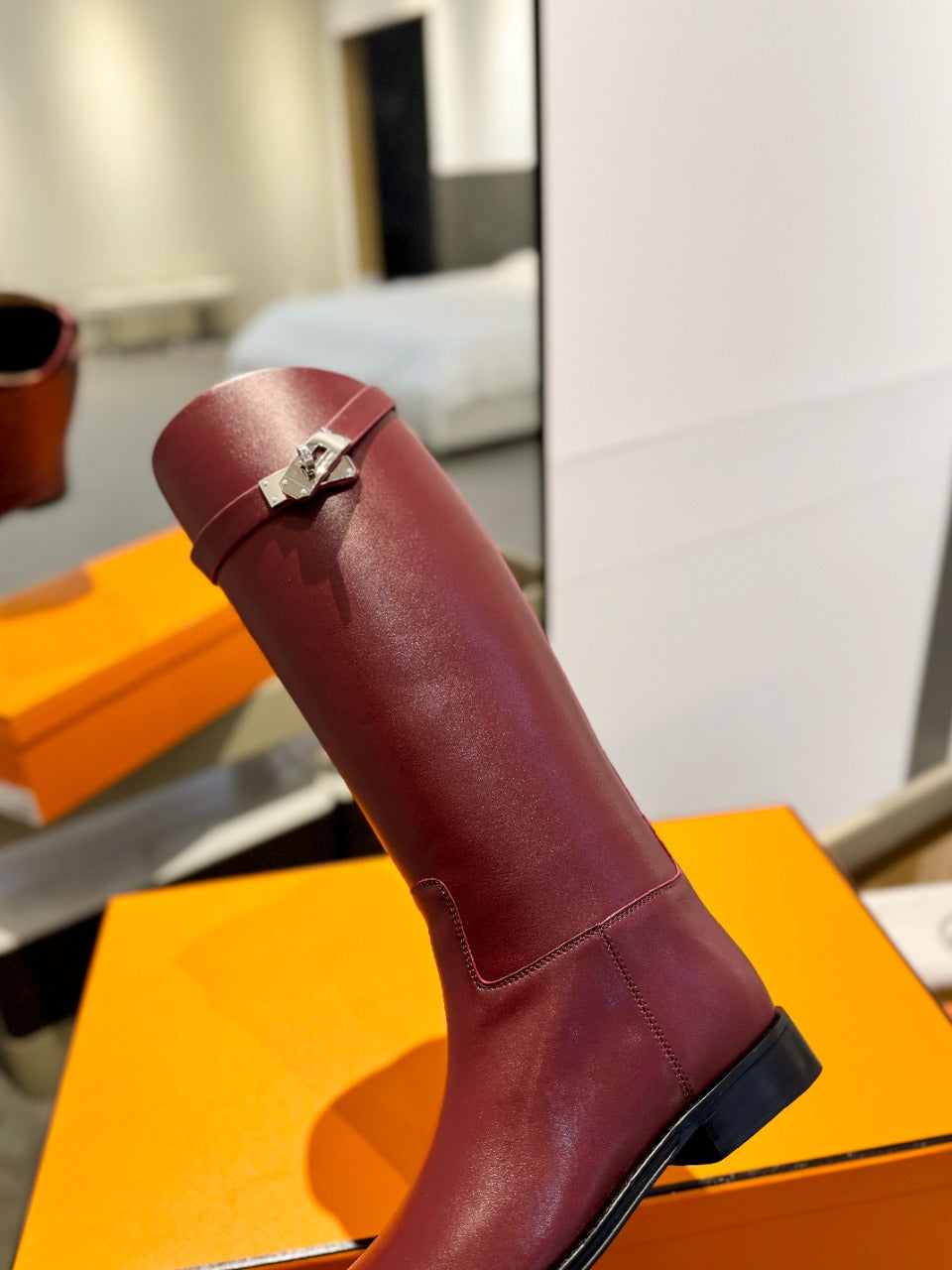 STIVALI JUMPING IN WINE RED CALFSKIN